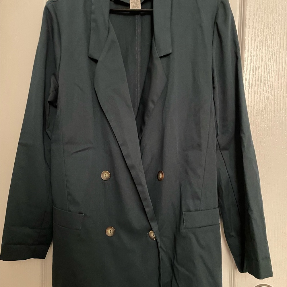 Women's Teal Double-Breasted Jacket with pencil skirt